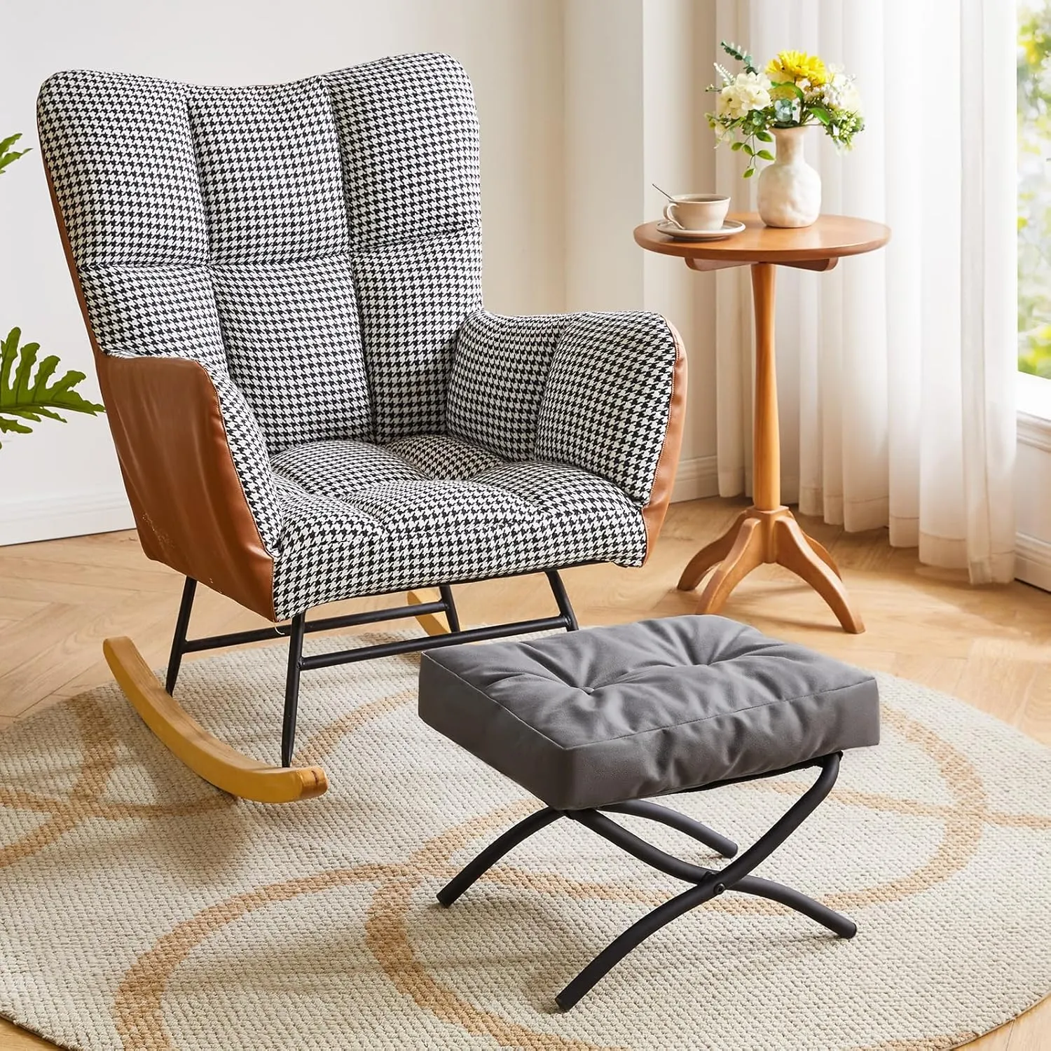IBUYKE 11.8” H Folding Footrest Stool, Rectangle Small Foot Stool Accent Ottoman for Lazy Chair, Modern Portable Ottoman Foot Rest for Living Room Bedroom, Dark Grey WBD020BG