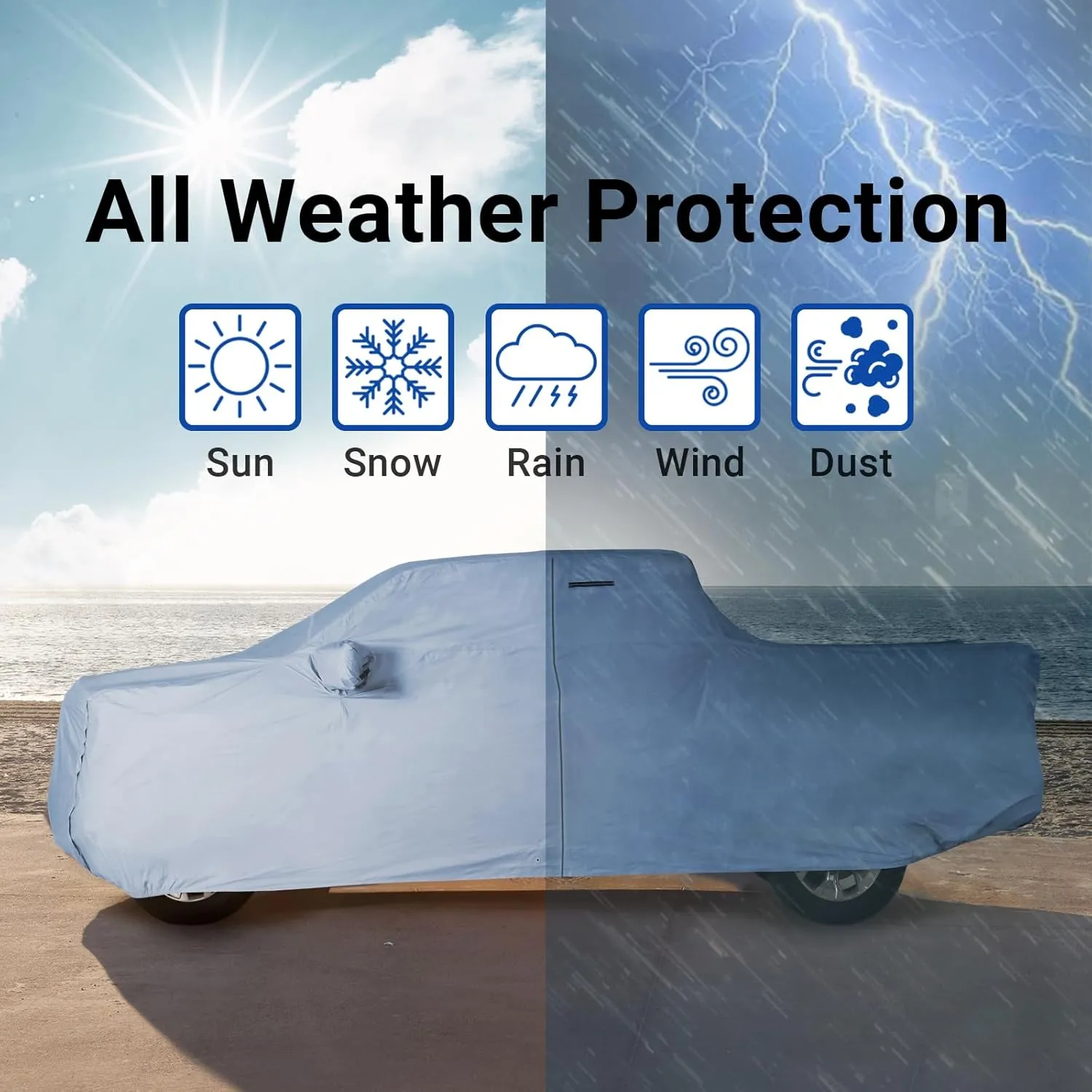 iCarCover 30-Layer Premium Truck Car Cover Waterproof All Weather | Rain Snow UV Sun Protection Full Car Covers | F-150 250, C/K 3500, Silverado, Ram, Tundra, Sierra, Titan, Size T70 (See Size Chart)
