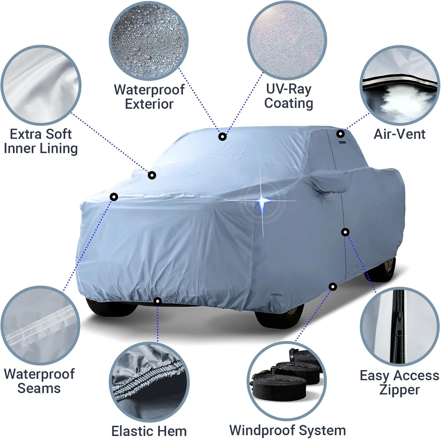 iCarCover 30-Layer Premium Truck Car Cover Waterproof All Weather | Rain Snow UV Sun Protection Full Car Covers | F-150 250, C/K 3500, Silverado, Ram, Tundra, Sierra, Titan, Size T70 (See Size Chart)