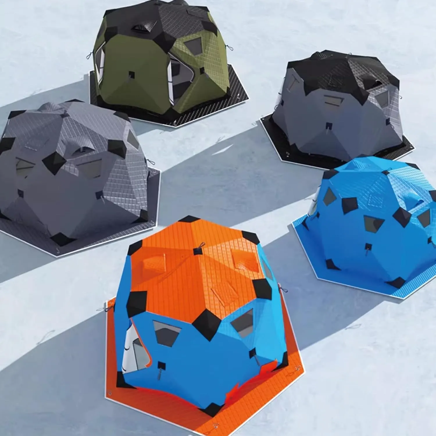 Ice Fishing Tent Rain Cover for Hexagonal,Pop-Up Insulated Ice Fishing Shelter with Stove Jack,2 Doors 4 Windows Thickened Cotton Winter Ice House Thermal Cover