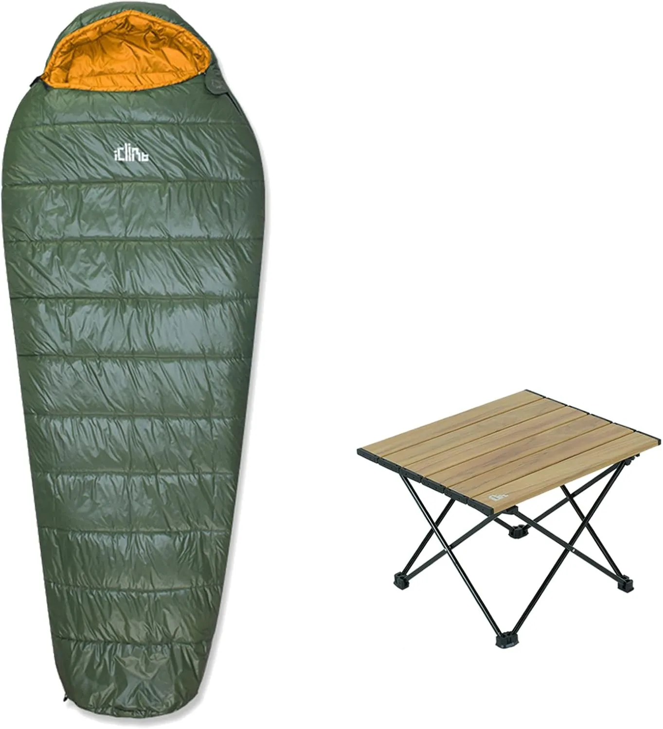 iClimb 1 Folding Table and 1 3M Thinsulate Insulation Sleeping Bag Bundle, Ultralight Compact for Single Person Backpacking Camping Hiking Motorcycling Outdoor Indoor