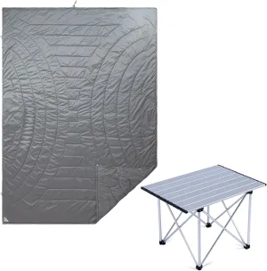 iClimb 1 Folding Table and 1 3M Thinsulate Insulation Warm Camping Blanket Bundle, Ultralight Compact for Adults Outdoor Backpacking Beach Camping Concert Hiking Motorcycling