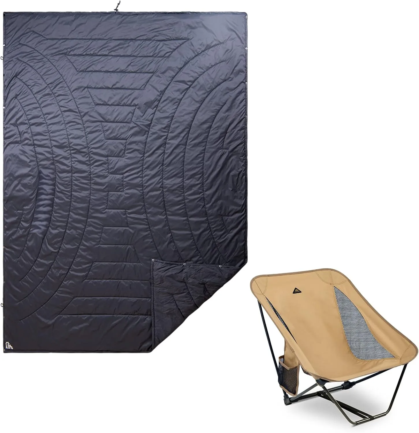 iClimb 1 Low Ground Folding Chair and 1 3M Thinsulate Insulation Warm Blanket Bundle, Ultralight Compact for Single Person Outdoor Backpacking Camping Beach Concert