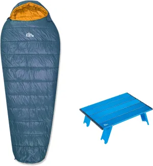 iClimb 1 Mini Folding Table and 1 3M Thinsulate Insulation Sleeping Bag Bundle, Ultralight Compact for Singe Adult Backpacking Camping Hiking Motorcycling Outdoor Indoor