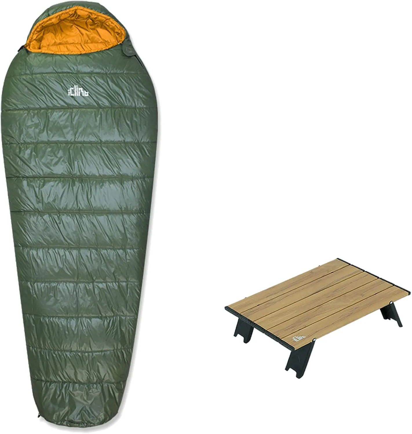 iClimb 1 Mini Folding Table and 1 3M Thinsulate Insulation Sleeping Bag Bundle, Ultralight Compact for Single Person Backpacking Camping Hiking Motorcycling Outdoor Indoor
