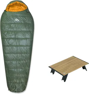 iClimb 1 Mini Folding Table and 1 3M Thinsulate Insulation Sleeping Bag Bundle, Ultralight Compact for Single Person Backpacking Camping Hiking Motorcycling Outdoor Indoor