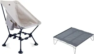 iClimb 1 Solo Mini Folding Table and 1 Two-Heights Light Compact Anti-Sinking Chair Bundle for Adults Outdoor Camping Beach Concert Motorcycling Travelling BBQ