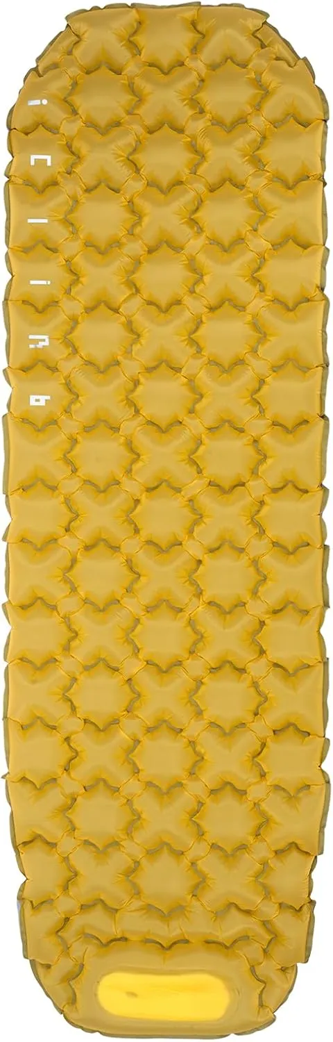 iClimb Ultralight Compact Sleeping Pad with Built-in Pump Inflatable Portable Air Mattress for Camping Backpacking Hiking (Yellow)