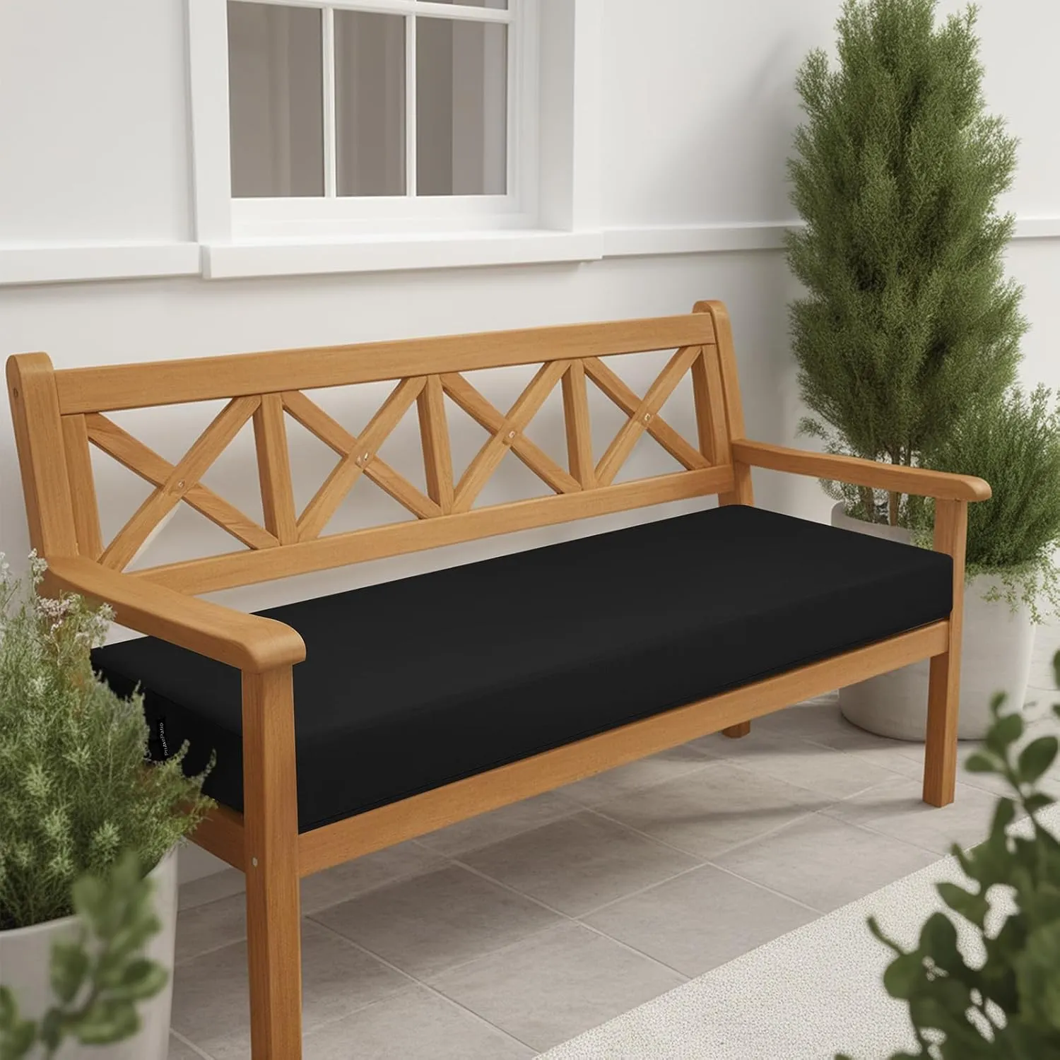 idee-home Outdoor Bench Cushion Waterproof, Bench Cushions for Outdoor Furniture, Patio Porch Swing Replacement Seat Pad with Ties for Garden Backyard, 48 x 18 Inch Black
