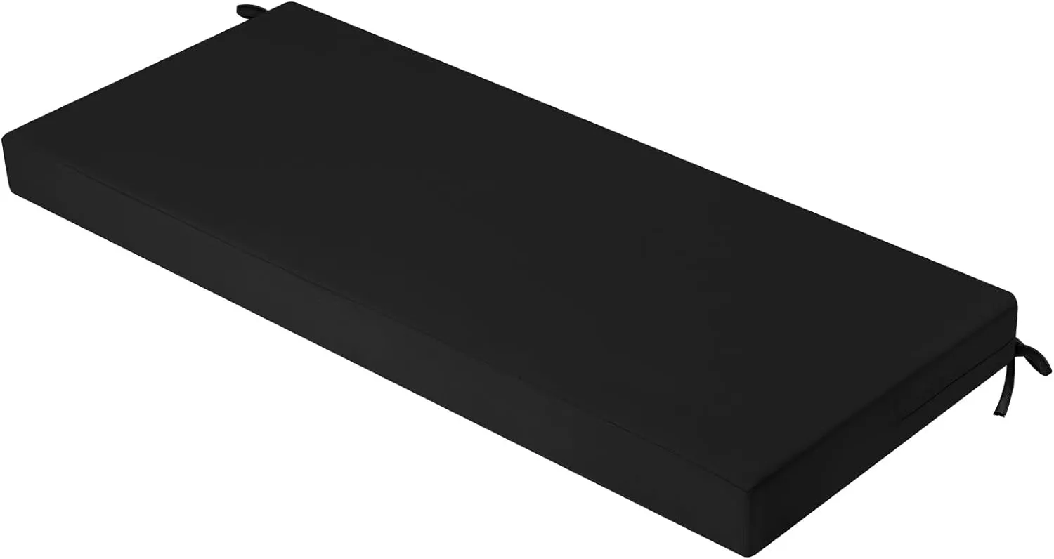 idee-home Outdoor Bench Cushion Waterproof, Bench Cushions for Outdoor Furniture, Patio Porch Swing Replacement Seat Pad with Ties for Garden Backyard, 48 x 18 Inch Black