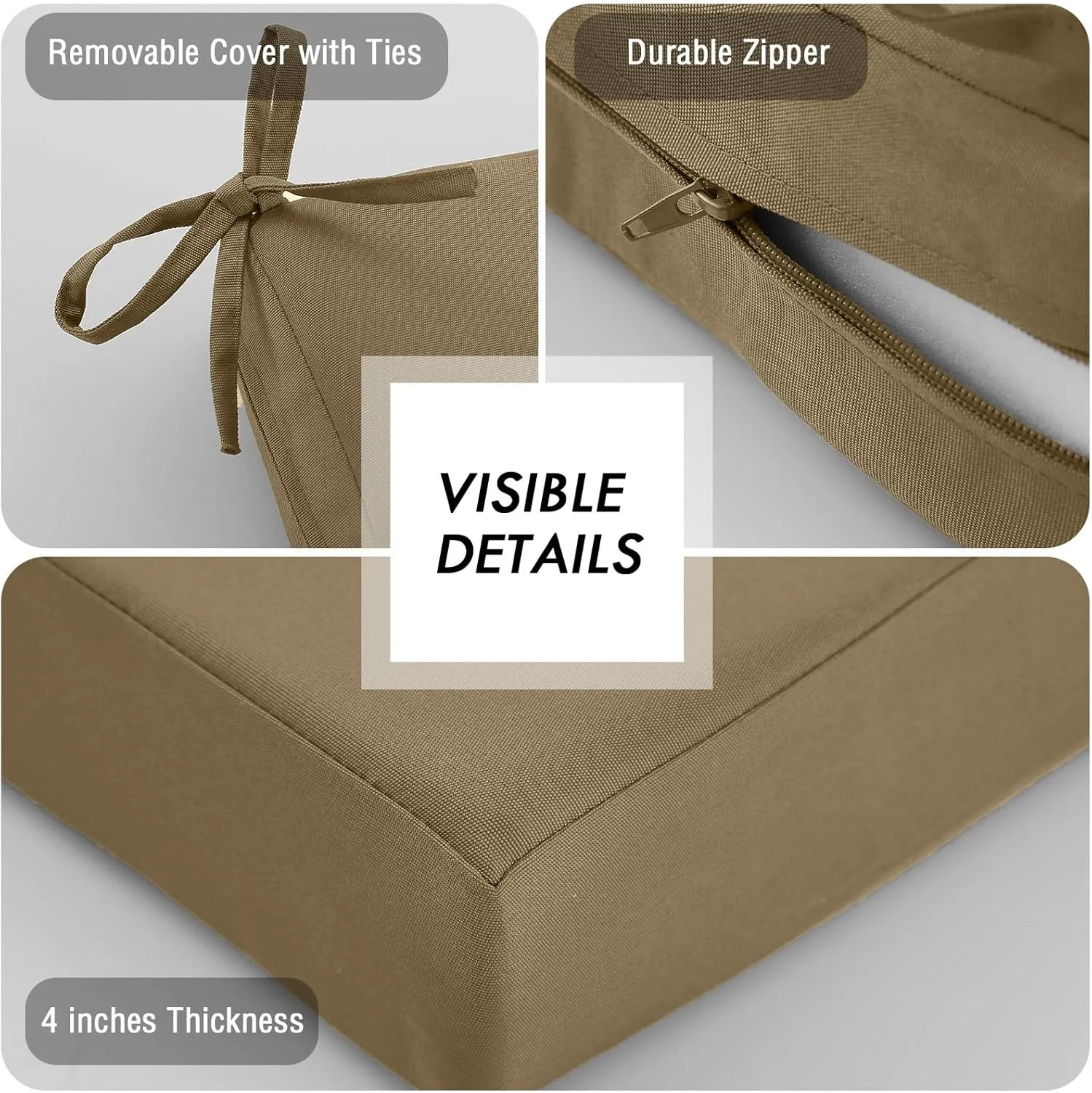 idee-home Outdoor Chair Cushions Set of 2, Waterproof Outdoor Seat Cushions for Patio Furniture, Outside Replacement Chair Pad with Ties for Lawn Deck Porch, 26.5 x 26.5
