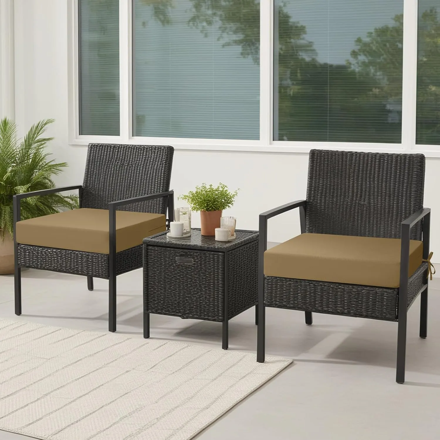 idee-home Outdoor Chair Cushions Set of 2, Waterproof Outdoor Seat Cushions for Patio Furniture, Outside Replacement Chair Pad with Ties for Lawn Deck Porch, 26.5 x 26.5