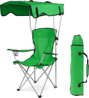 iMounTEK Camp Chair Foldable Canopy Camp Chair with Shade Sun Protection Camping Recliner with Carry Bag Support 330LBS Load Folding Seat with Cup Holder for Fishing/Beach/Travel/Picnic(Green)