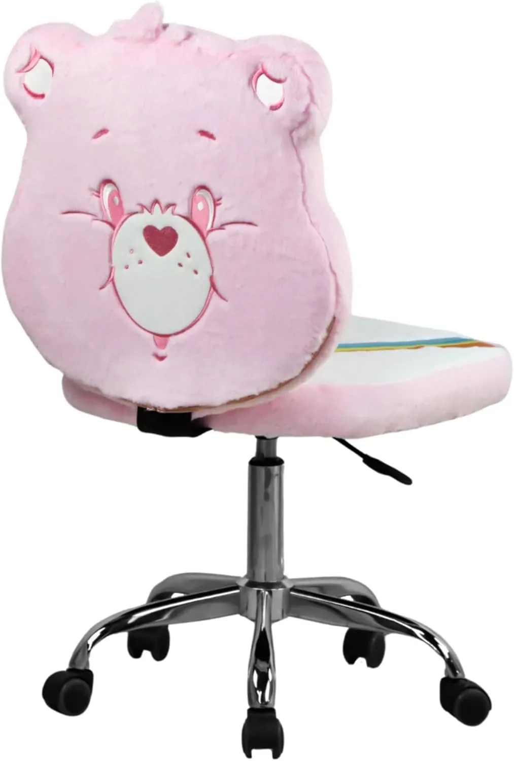Impressions Vanity Care Bears Cheer Bear Swivel Vanity Chair for Bedroom, Armless Makeup Desk Chair with Wheels, Adjustable Height, Soft Teddy Fur Fabric and Comfy Foam Padded Seat