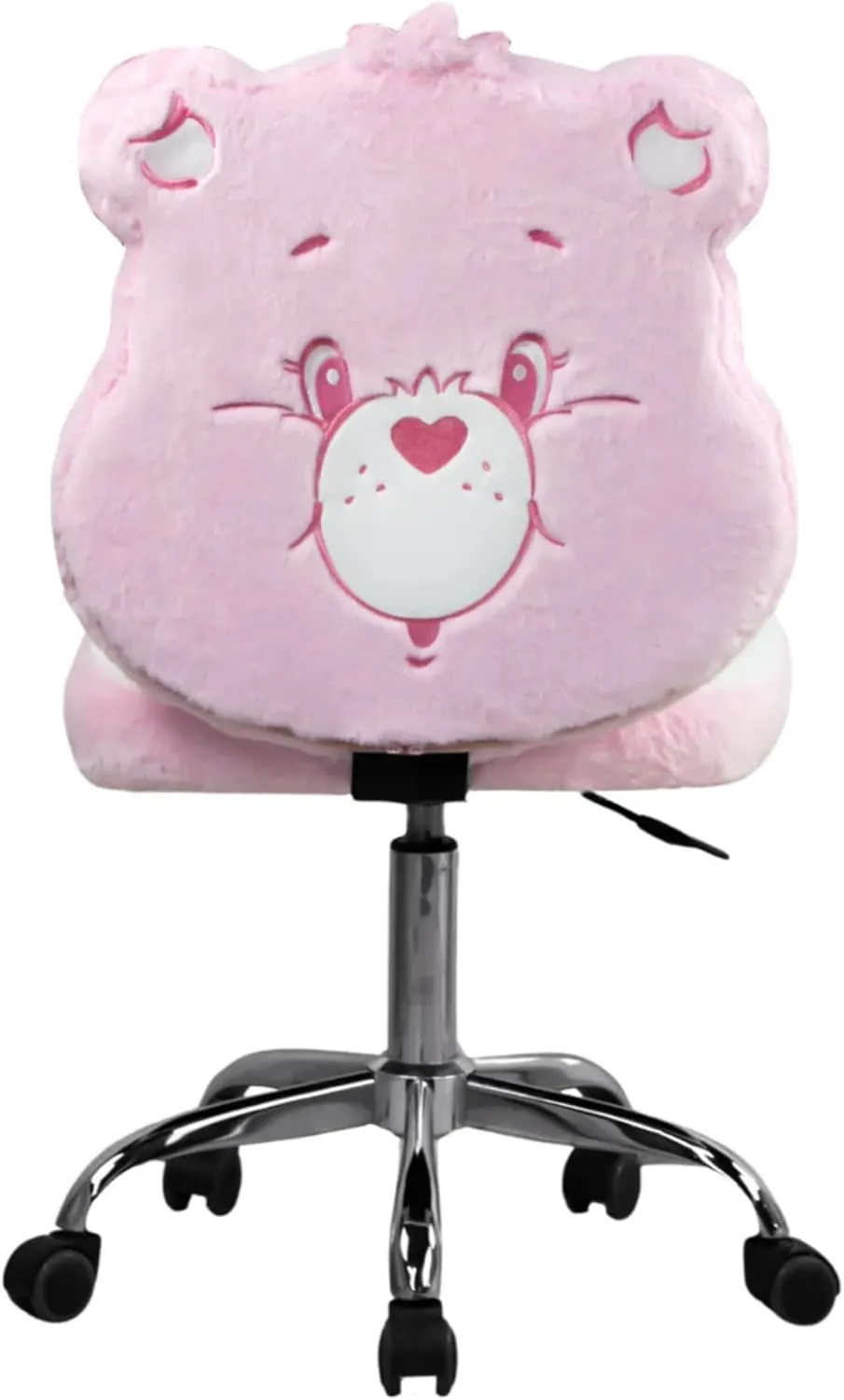 Impressions Vanity Care Bears Cheer Bear Swivel Vanity Chair for Bedroom, Armless Makeup Desk Chair with Wheels, Adjustable Height, Soft Teddy Fur Fabric and Comfy Foam Padded Seat