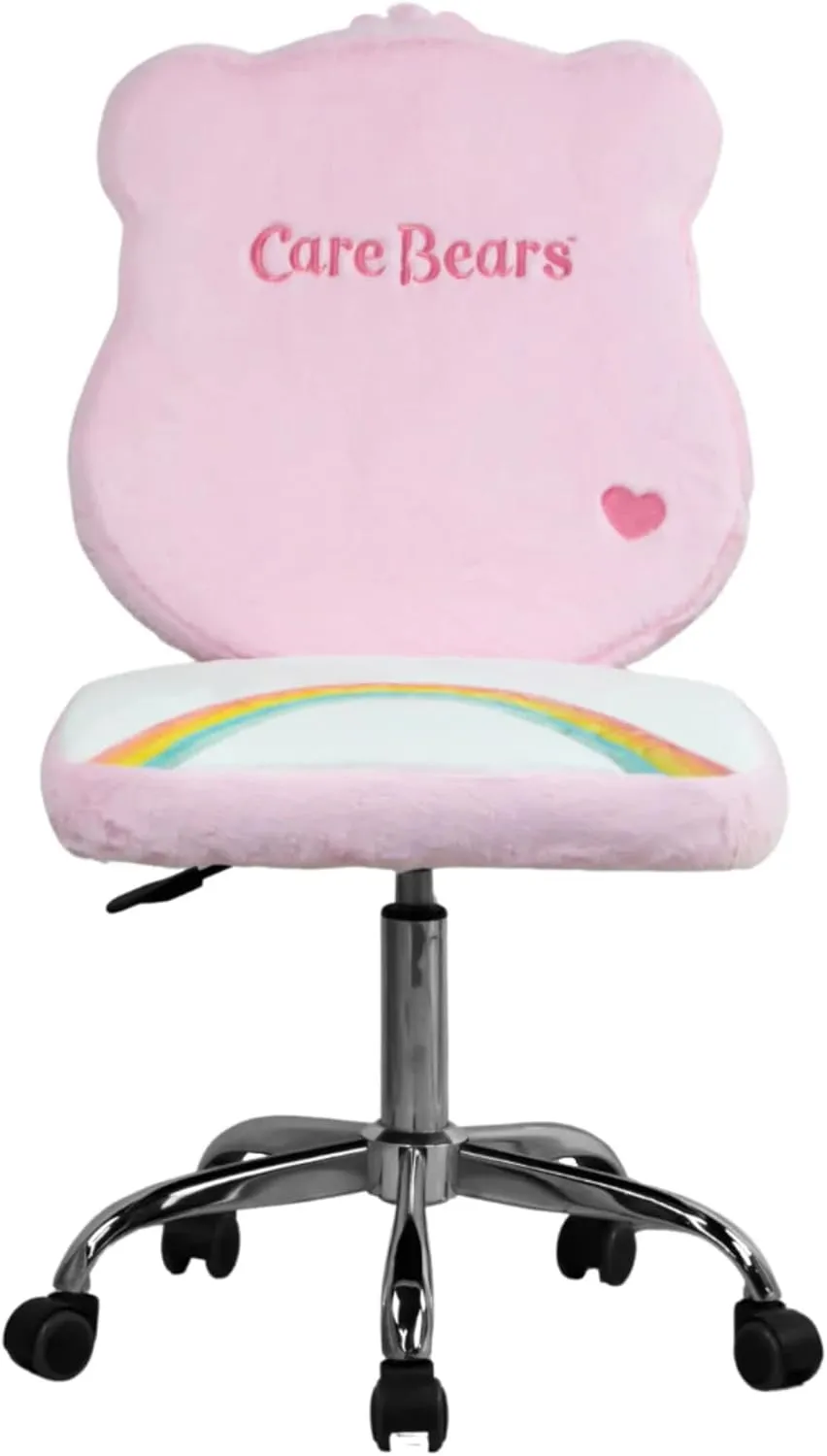 Impressions Vanity Care Bears Cheer Bear Swivel Vanity Chair for Bedroom, Armless Makeup Desk Chair with Wheels, Adjustable Height, Soft Teddy Fur Fabric and Comfy Foam Padded Seat