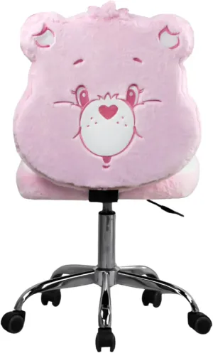 Impressions Vanity Care Bears Cheer Bear Swivel Vanity Chair for Bedroom, Armless Makeup Desk Chair with Wheels, Adjustable Height, Soft Teddy Fur Fabric and Comfy Foam Padded Seat
