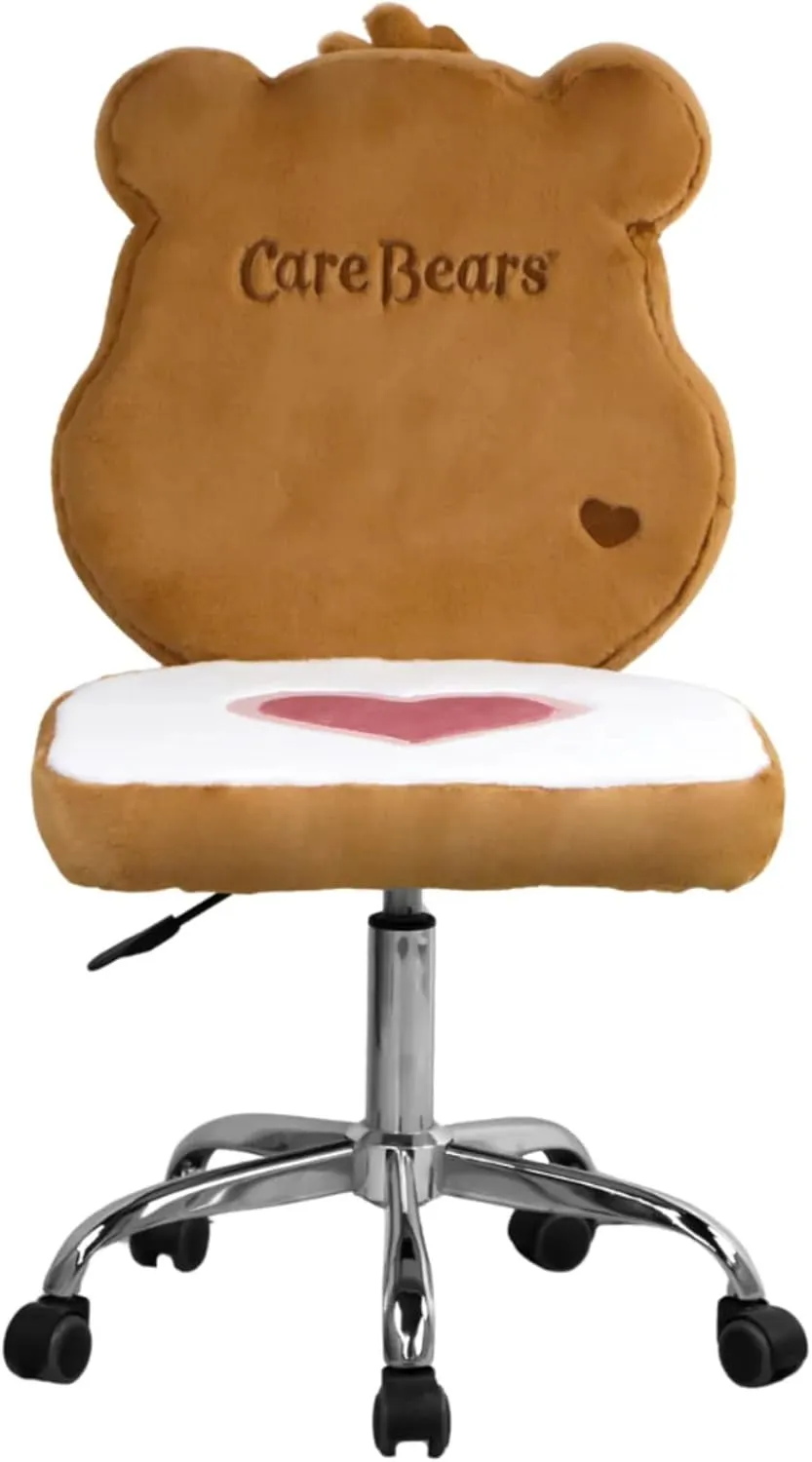 Impressions Vanity Care Bears Tenderheart Bear Swivel Vanity Chair for Bedroom, Armless Makeup Desk Chair with Wheels, Adjustable Height, Soft Teddy Fur Fabric and Comfy Foam Padded Seat