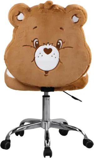 Impressions Vanity Care Bears Tenderheart Bear Swivel Vanity Chair for Bedroom, Armless Makeup Desk Chair with Wheels, Adjustable Height, Soft Teddy Fur Fabric and Comfy Foam Padded Seat