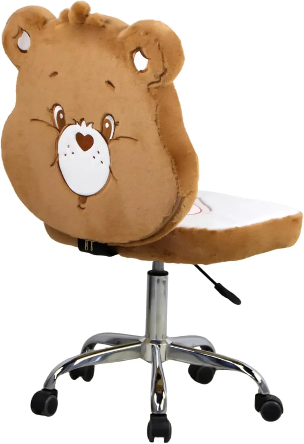 Impressions Vanity Care Bears Tenderheart Bear Swivel Vanity Chair for Bedroom, Armless Makeup Desk Chair with Wheels, Adjustable Height, Soft Teddy Fur Fabric and Comfy Foam Padded Seat
