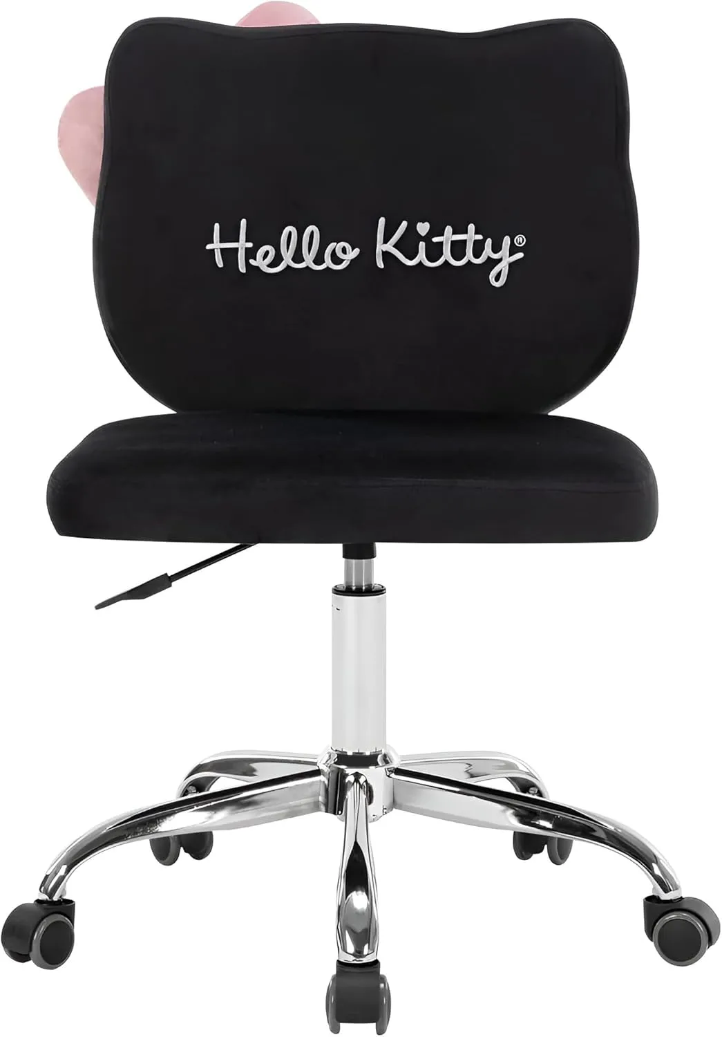 Impressions Vanity Hello Kitty Kawaii Swivel Vanity Chair for Makeup Room, Adjustable Height Cute Desk Chair with Wheels Rolling, Comfy Polyurethane Foam Back Armless Chair for Dorm (Black)