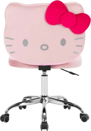 Impressions Vanity Hello Kitty Kawaii Swivel Vanity Chair for Makeup Room, Adjustable Height Desk Chair with Wheels Rolling, Comfy Polyurethane Foam Back Armless Chair for Dorm (Pink)