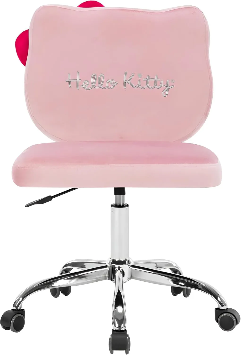 Impressions Vanity Hello Kitty Kawaii Swivel Vanity Chair for Makeup Room, Adjustable Height Desk Chair with Wheels Rolling, Comfy Polyurethane Foam Back Armless Chair for Dorm (Pink)
