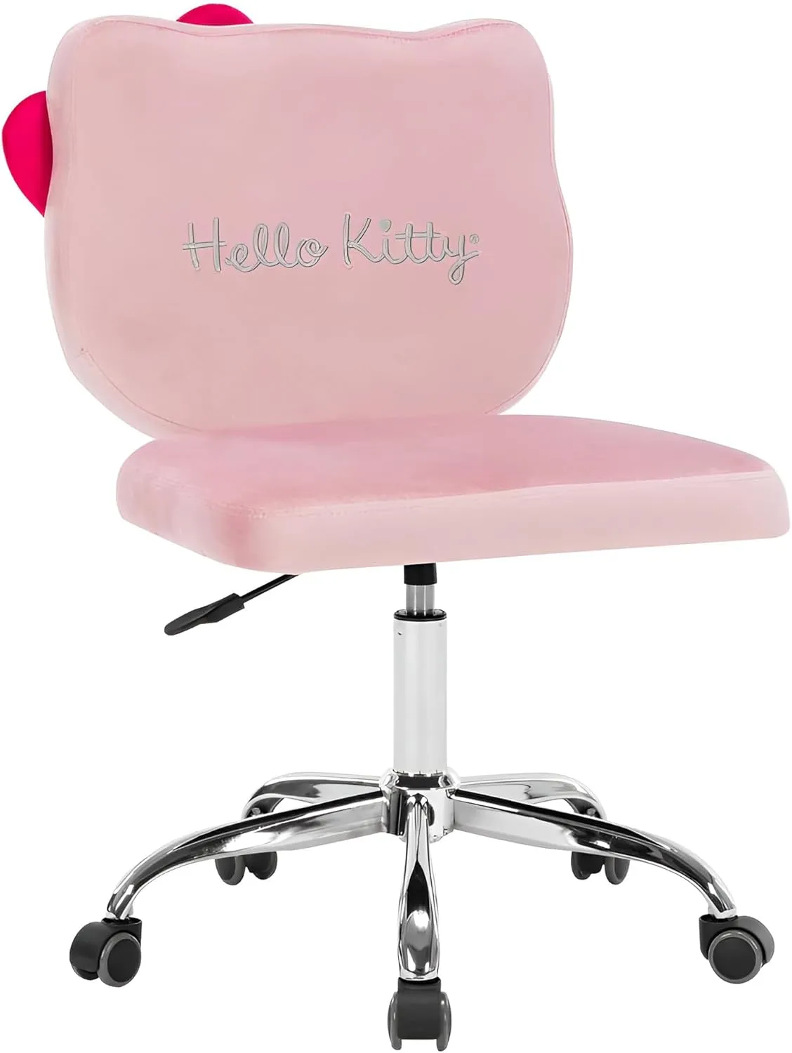 Impressions Vanity Hello Kitty Kawaii Swivel Vanity Chair for Makeup Room, Adjustable Height Desk Chair with Wheels Rolling, Comfy Polyurethane Foam Back Armless Chair for Dorm (Pink)