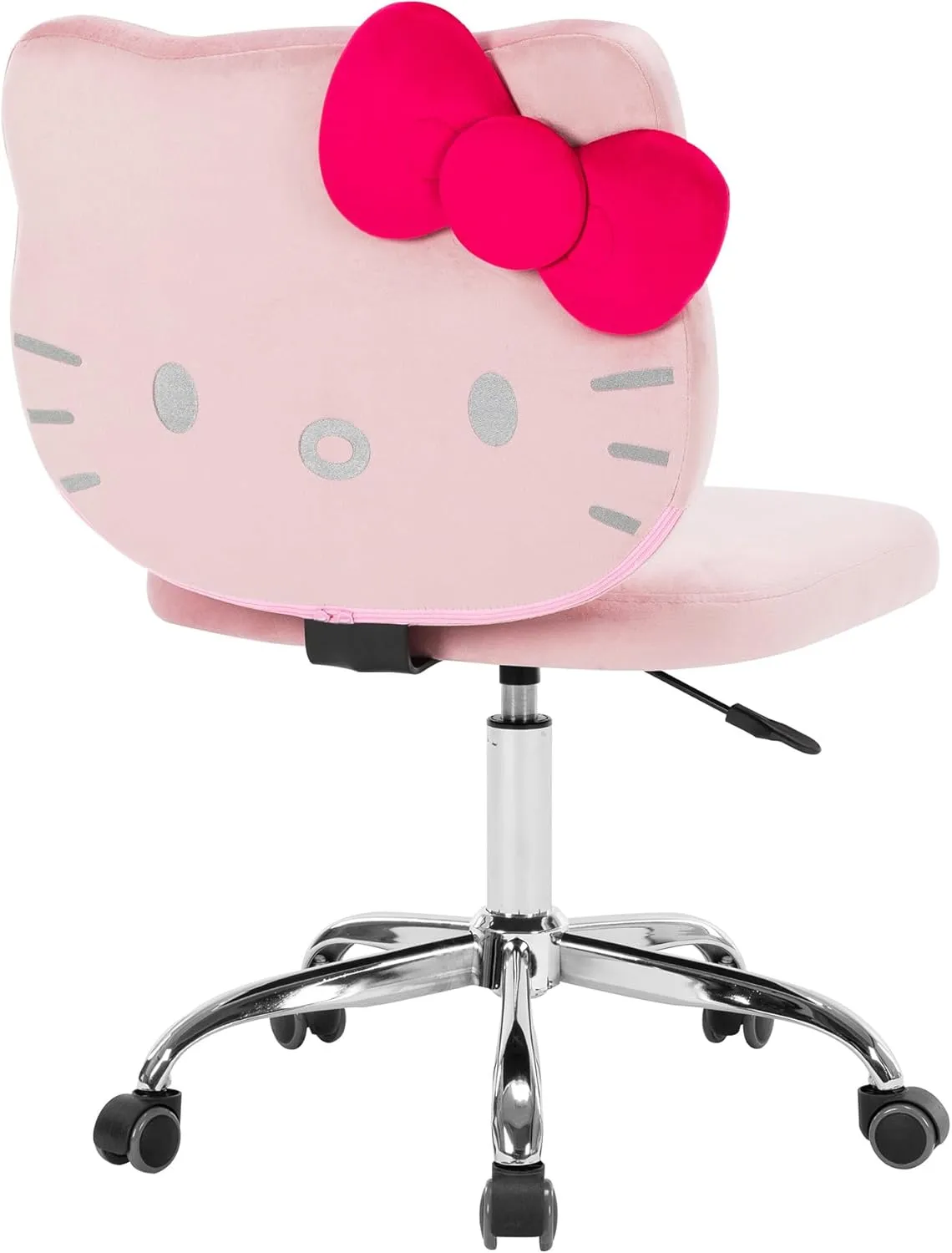 Impressions Vanity Hello Kitty Kawaii Swivel Vanity Chair for Makeup Room, Adjustable Height Desk Chair with Wheels Rolling, Comfy Polyurethane Foam Back Armless Chair for Dorm (Pink)