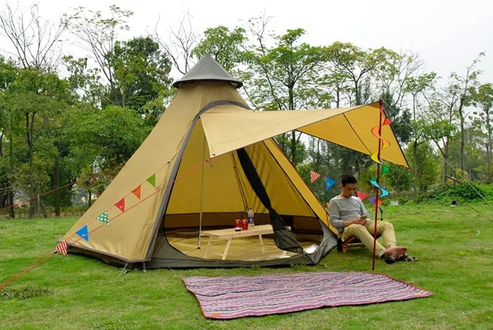 Indian Tent Tipi Outdoor Double Layer Camping Tower Tent Family Camping Tent Yurt Teepee Tent for Outdoor Hiking 3-4 Person