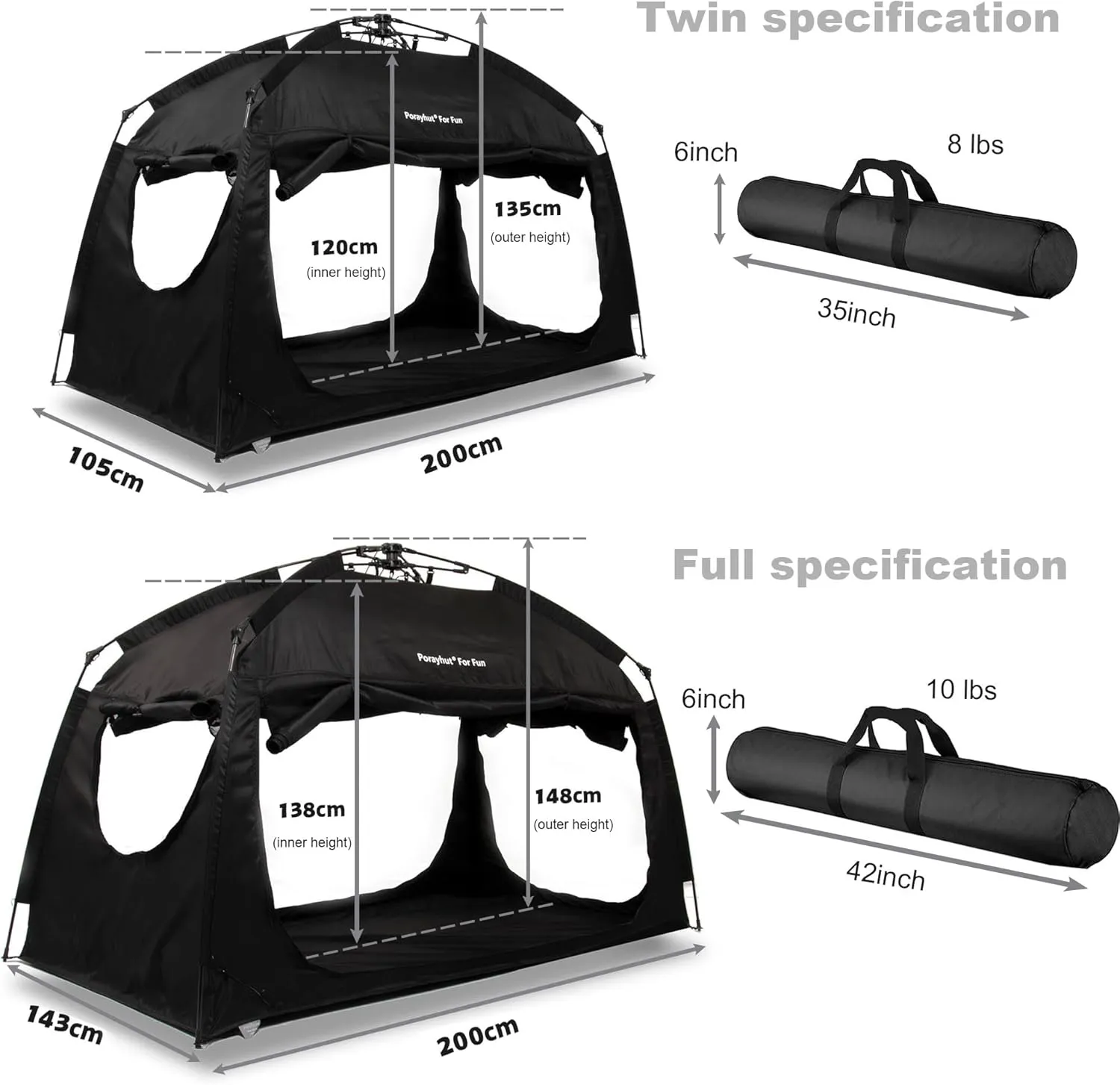 Indoor Instant Privacy Bed Tent for Sleeping,Quick Set-up Bed Canopies,Portable Bed Drapes with Large Space and 3 Doors (Black, Full)