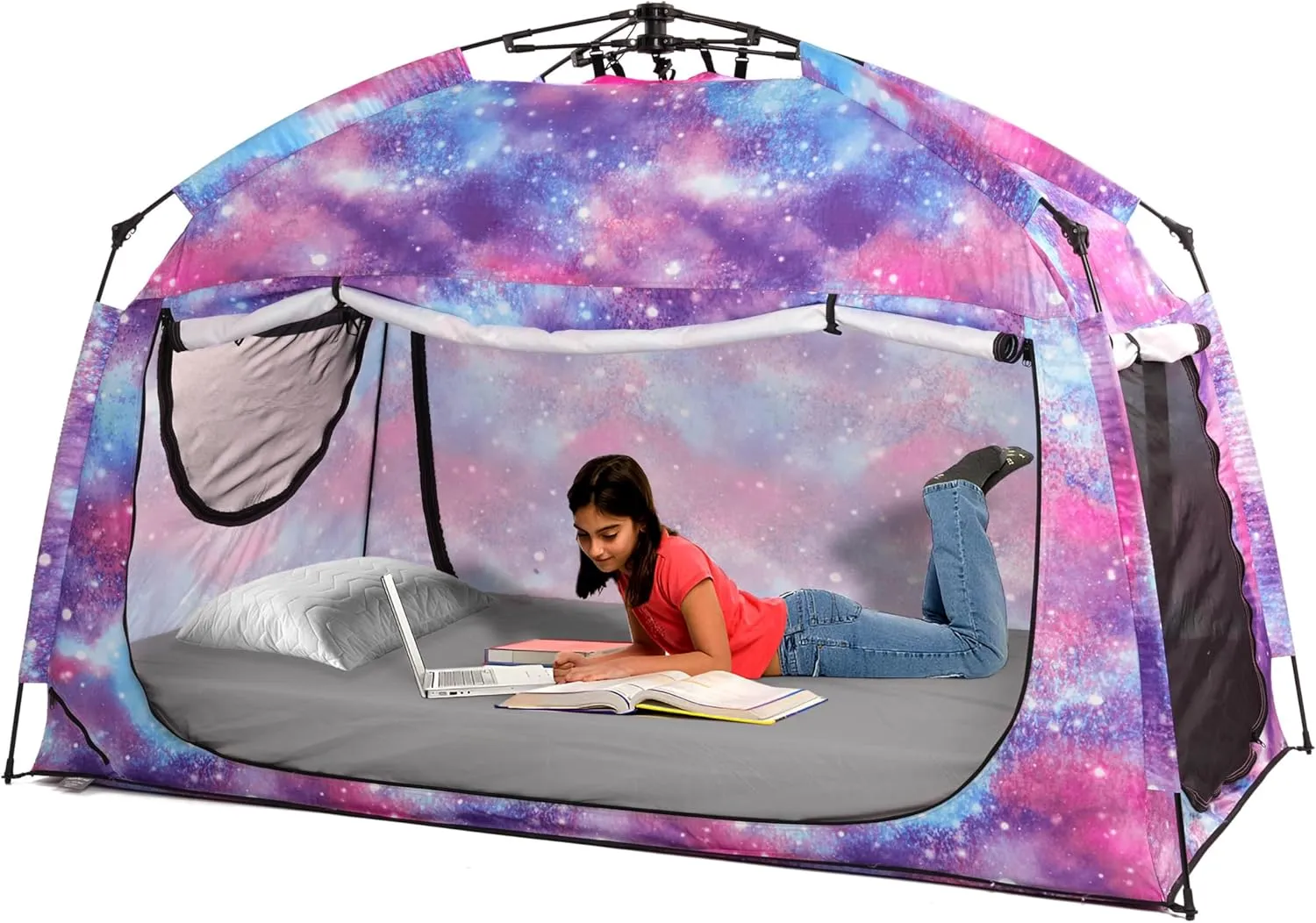 Indoor Instant Privacy Bed Tent for Sleeping,Quick Set-up Bed Canopies,Portable Bed Drapes with Large Space and 3 Doors (Galaxy, Full)