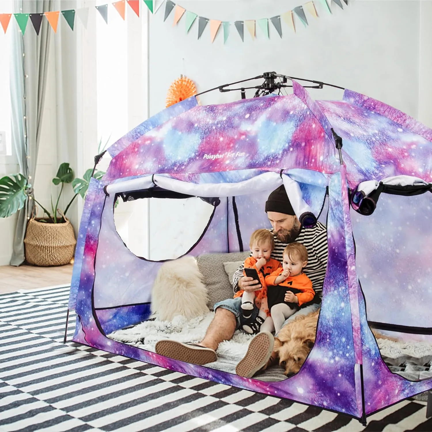Indoor Instant Privacy Bed Tent for Sleeping,Quick Set-up Bed Canopies,Portable Bed Drapes with Large Space and 3 Doors (Galaxy, Full)