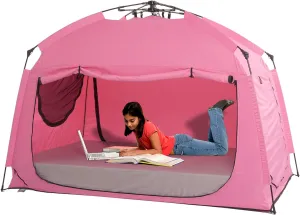 Indoor Instant Privacy Bed Tent for Sleeping,Quick Set-up Bed Canopies,Portable Bed Drapes with Large Space and 3 Doors (Pink, Full)