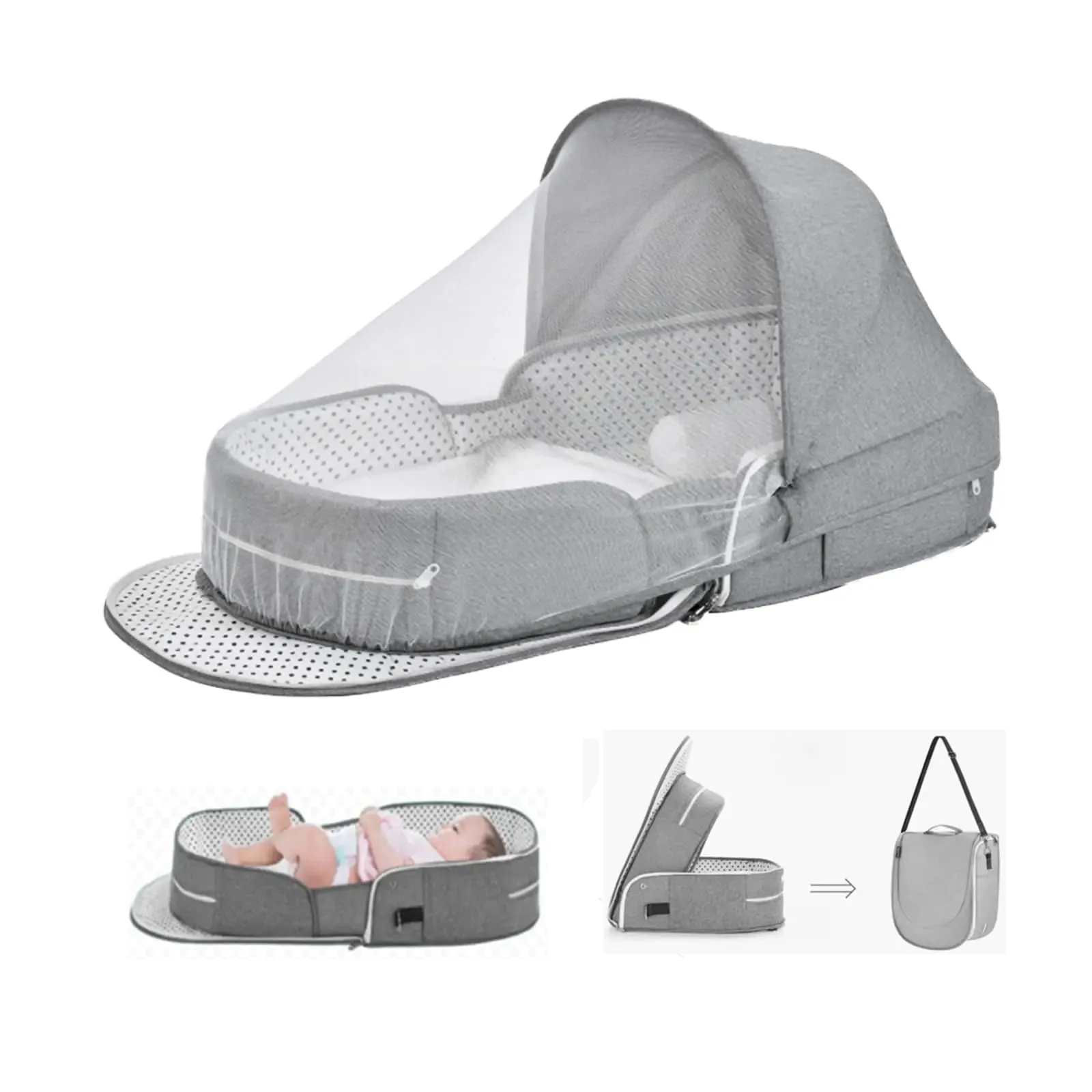 Infant Foldable Baby Co-Sleeping Custom design (Grey) Lounger Travel Carry Countdown deal Bassinet Pod Bag PGONEEE Travel Bassinets Baby Bed with Canopy Bassinet Crib Mosquito 2-1 Portable for Baby Lightweight &