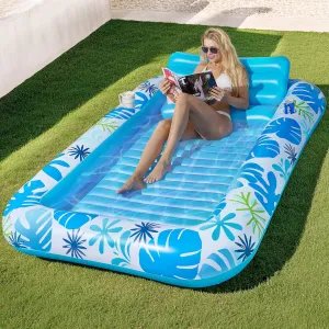 Inflatable Backyard Tanning Pool Lounger Float with Built-in Drainage, 85"×57.5" 6-in-1 Pool Floats Adult Inflatable Tanning Bed/Sun tan Tub/Outside Blow Up Chair Sofa Cloud Pools