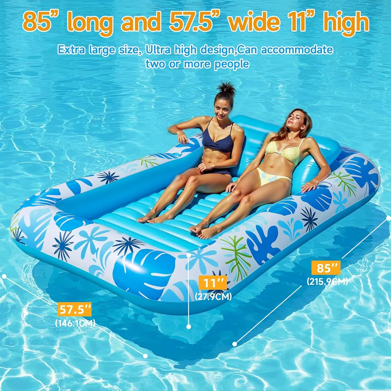 Inflatable Backyard Tanning Pool Lounger Float with Built-in Drainage, 85"×57.5" 6-in-1 Pool Floats Adult Inflatable Tanning Bed/Sun tan Tub/Outside Blow Up Chair Sofa Cloud Pools