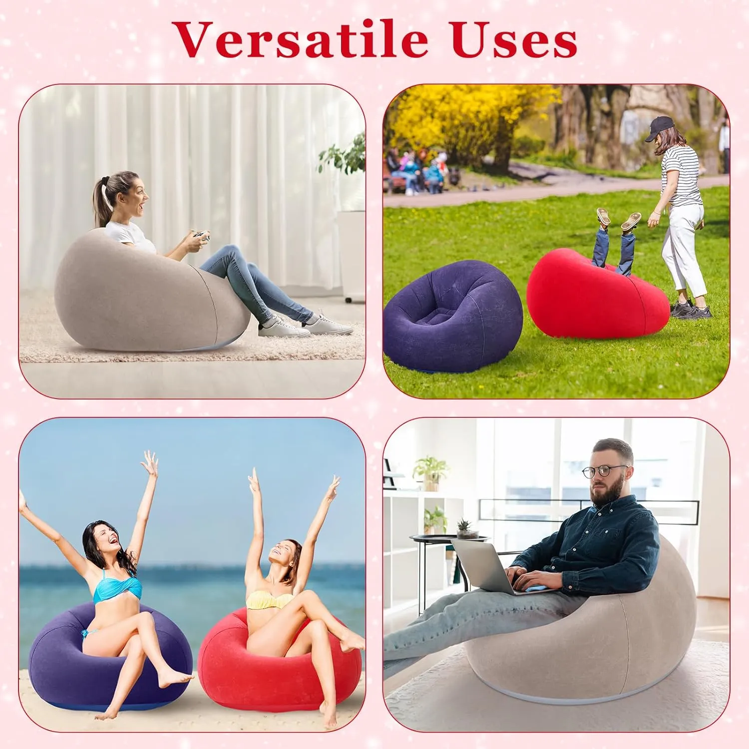 Inflatable Bean Bag Chairs Blow up Chairs Camping Chairs Inflatable Lazy Sofa Folding Portable Inflatable Chair for Living Room Bedroom Reading Room(Coffee,Blue,Red,6 Pcs)