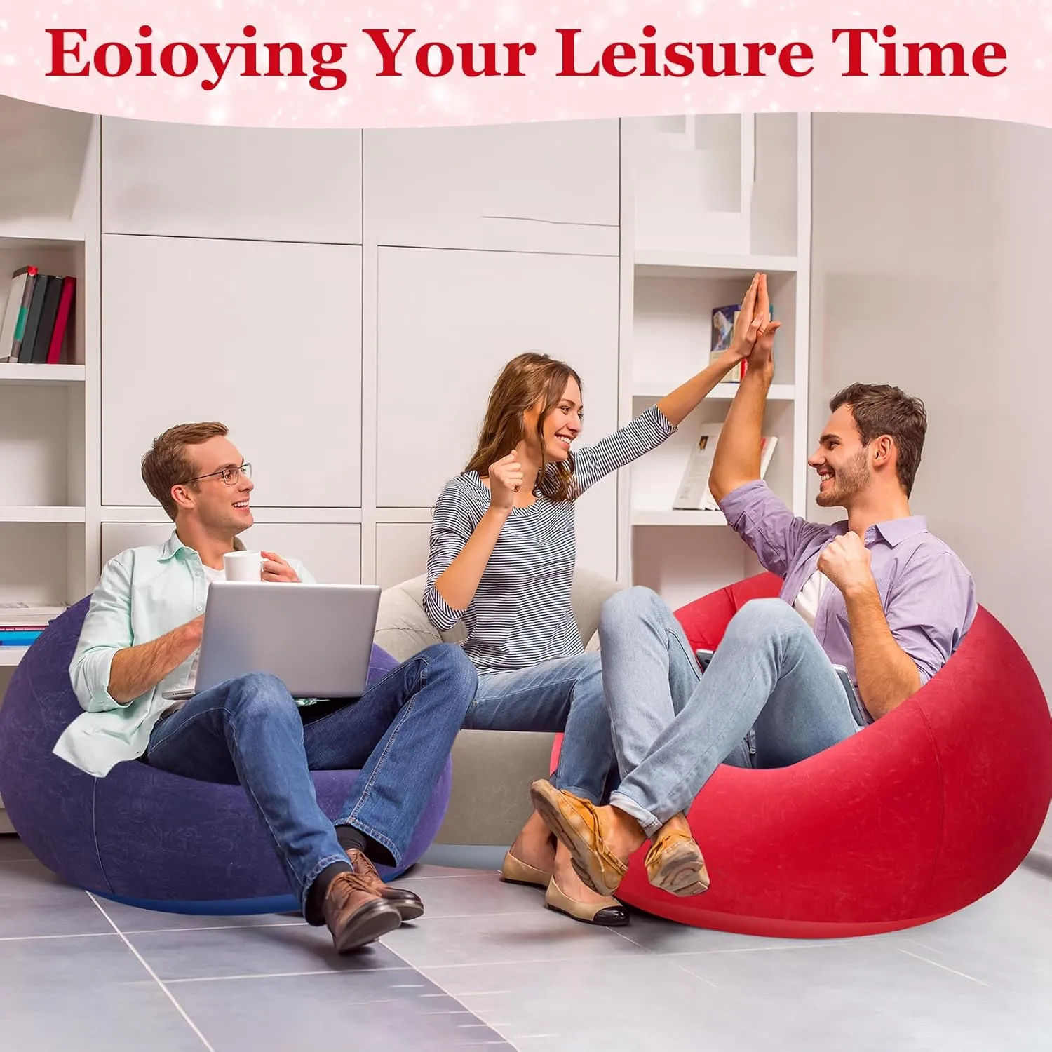 Inflatable Bean Bag Chairs Blow up Chairs Camping Chairs Inflatable Lazy Sofa Folding Portable Inflatable Chair for Living Room Bedroom Reading Room(Coffee,Blue,Red,6 Pcs)