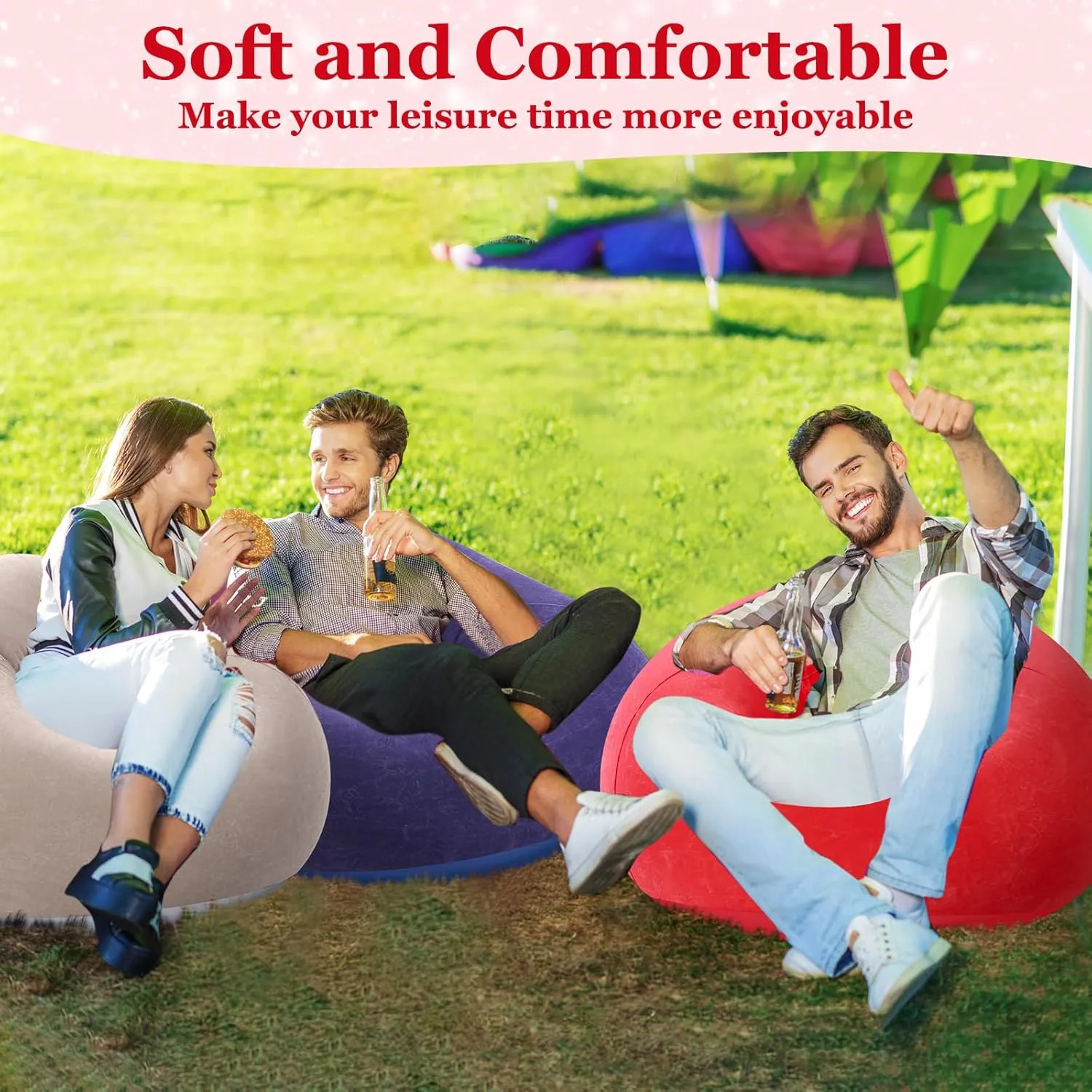 Inflatable Bean Bag Chairs Blow up Chairs Camping Chairs Inflatable Lazy Sofa Folding Portable Inflatable Chair for Living Room Bedroom Reading Room(Coffee,Blue,Red,6 Pcs)