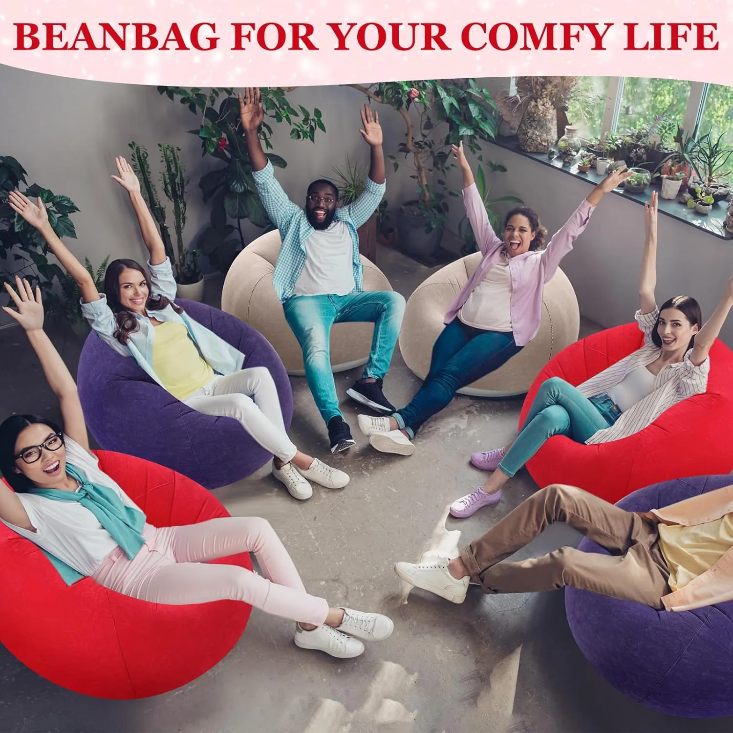 Inflatable Bean Bag Chairs Blow up Chairs Camping Chairs Inflatable Lazy Sofa Folding Portable Inflatable Chair for Living Room Bedroom Reading Room(Coffee,Blue,Red,6 Pcs)