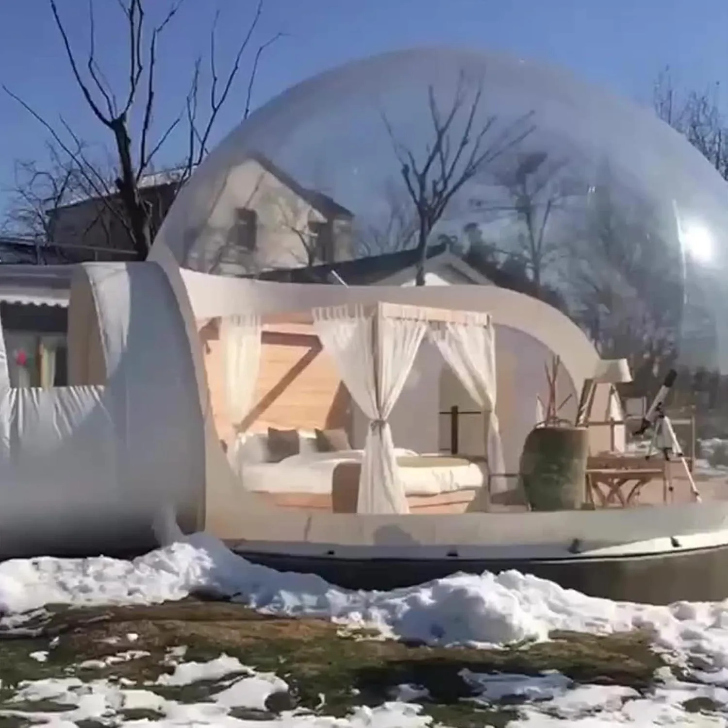 Inflatable Bubble Camping Tent Portable Outdoor Clear Dome Camping Large Bubble Tent with Air Blower for DIY Outdoor Family Backyard Camping Stargazing, 3m