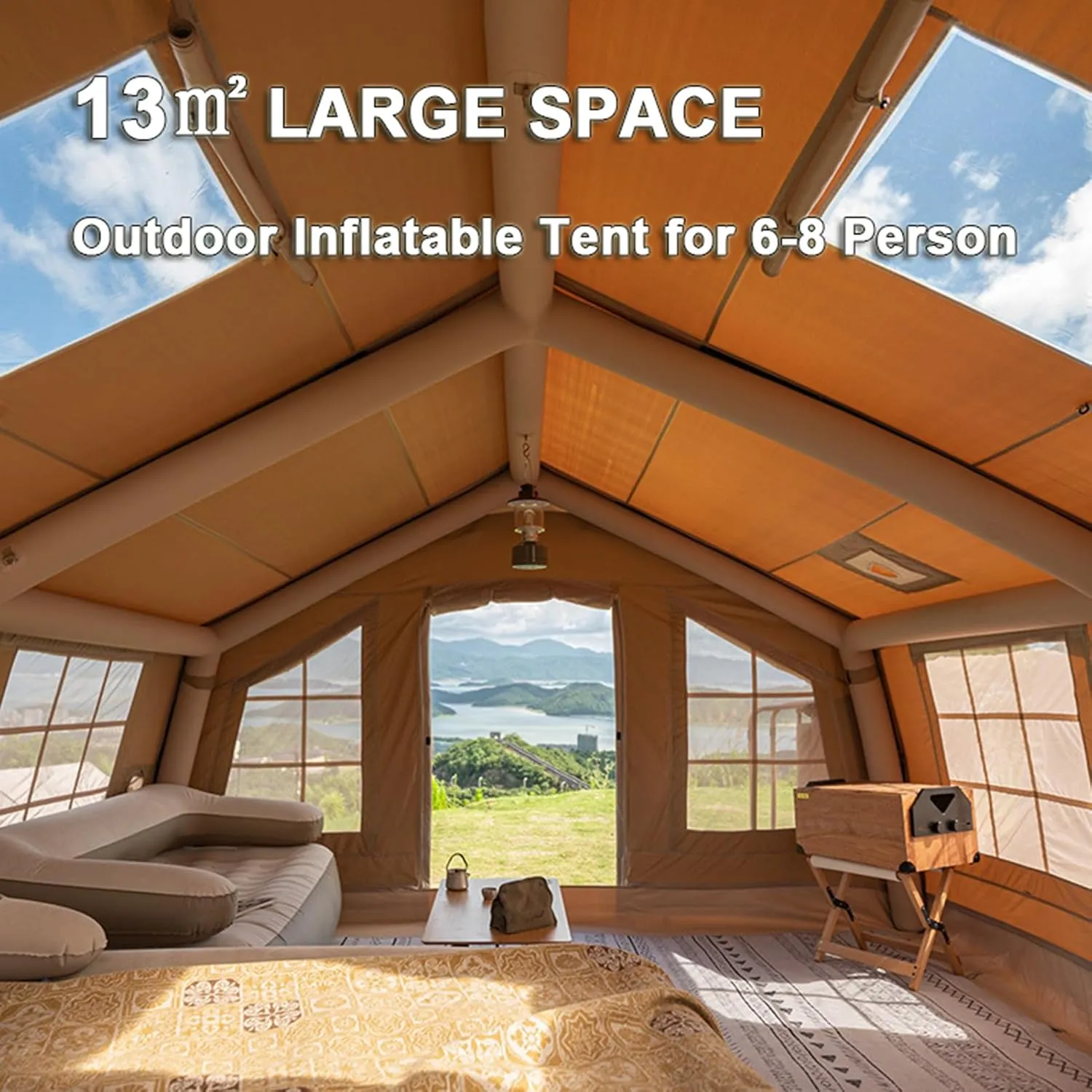 Inflatable Camping Family tent 4 Season Waterproof Windproof Outdoor Blow Up Tent with Pump