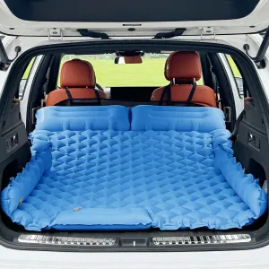 Inflatable Car Air Mattress, SUV Air Mattress for Travel Camping, Ultralight Camping Bed with Pillow and Built-in Foot Pump, Portable Sleeping Pad for SUV -Blue
