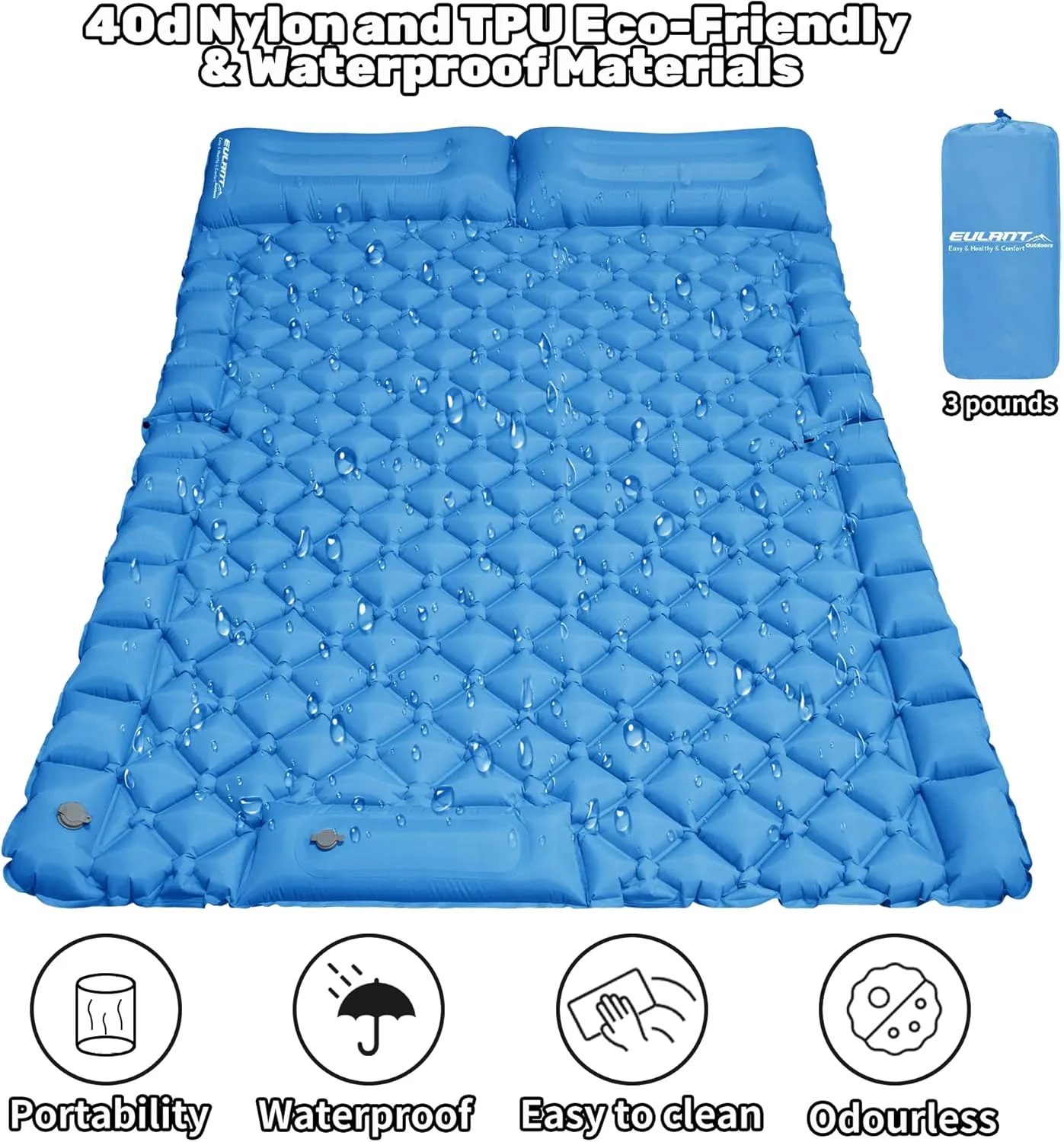 Inflatable Car Air Mattress, SUV Air Mattress for Travel Camping, Ultralight Camping Bed with Pillow and Built-in Foot Pump, Portable Sleeping Pad for SUV -Blue