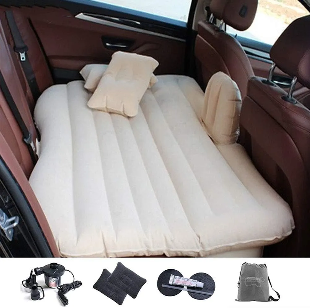 Inflatable Car Air Mattress with Pump,Portable Travel Camping,Vacation Floating Bed, Truck SUV Minivan Foldable Sleeping Pad,Beige
