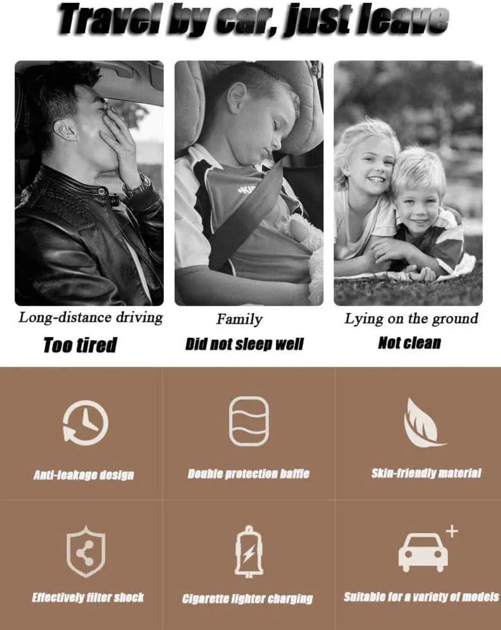 Inflatable Car Air Mattress with Pump,Portable Travel Camping,Vacation Floating Bed, Truck SUV Minivan Foldable Sleeping Pad,Beige