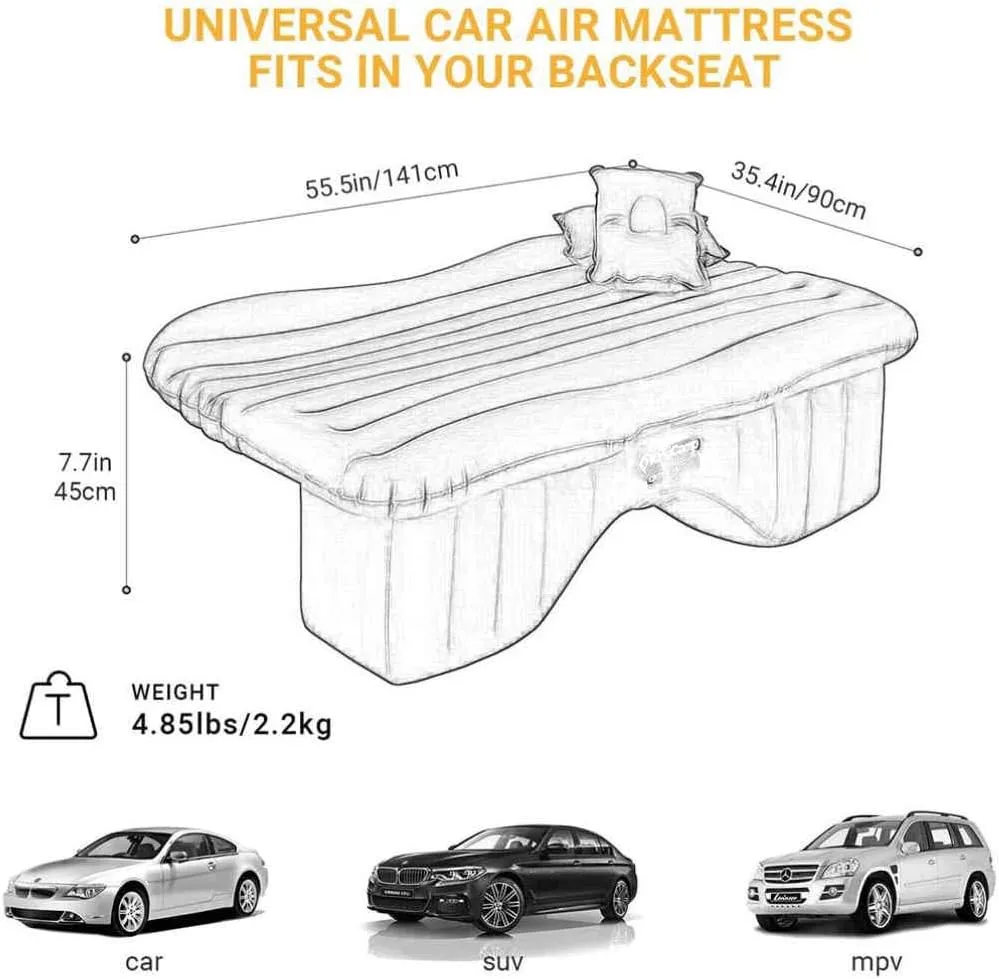 Inflatable Car Air Mattress with Pump,Portable Travel Camping,Vacation Floating Bed, Truck SUV Minivan Foldable Sleeping Pad,Beige
