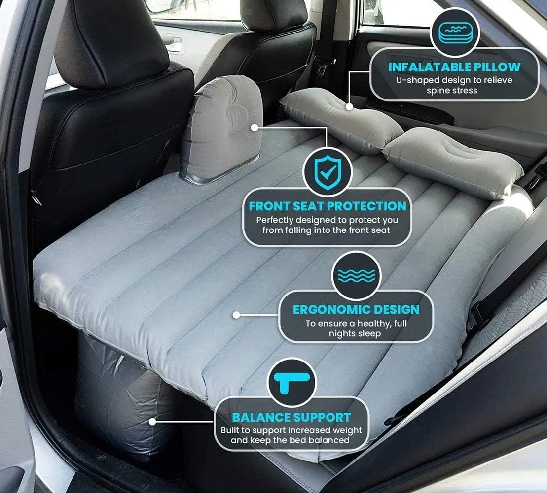 Inflatable Car Air Mattress with Pump,Portable Travel Camping,Vacation Floating Bed, Truck SUV Minivan Foldable Sleeping Pad,Beige