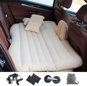 Inflatable Car Air Mattress with Pump,Portable Travel Camping,Vacation Floating Bed, Truck SUV Minivan Foldable Sleeping Pad,Beige